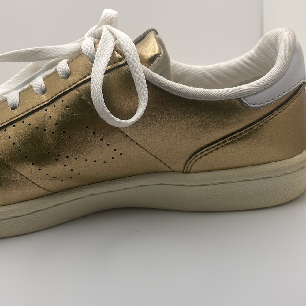 New Balance J Crew Metallic Gold Leather Casual Sneakers - Picture 10 of 15